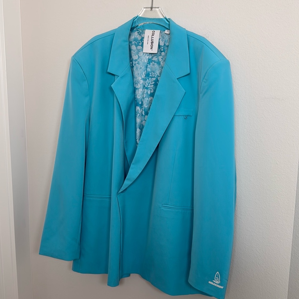 COLLUSION Unisex Oversized Blazer in Turquoise Sz 3XL